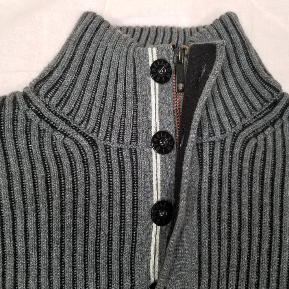 Strellson Ribbed Button/Zipper Neck Heavy Gray Sweater - XL - Picture 4 of 8